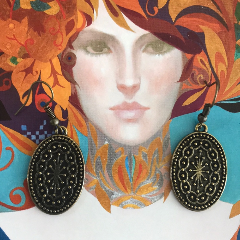 Paparrazzi Accessories Dangle Earrings Bronze Brown Oval Shape Brand New Casual
